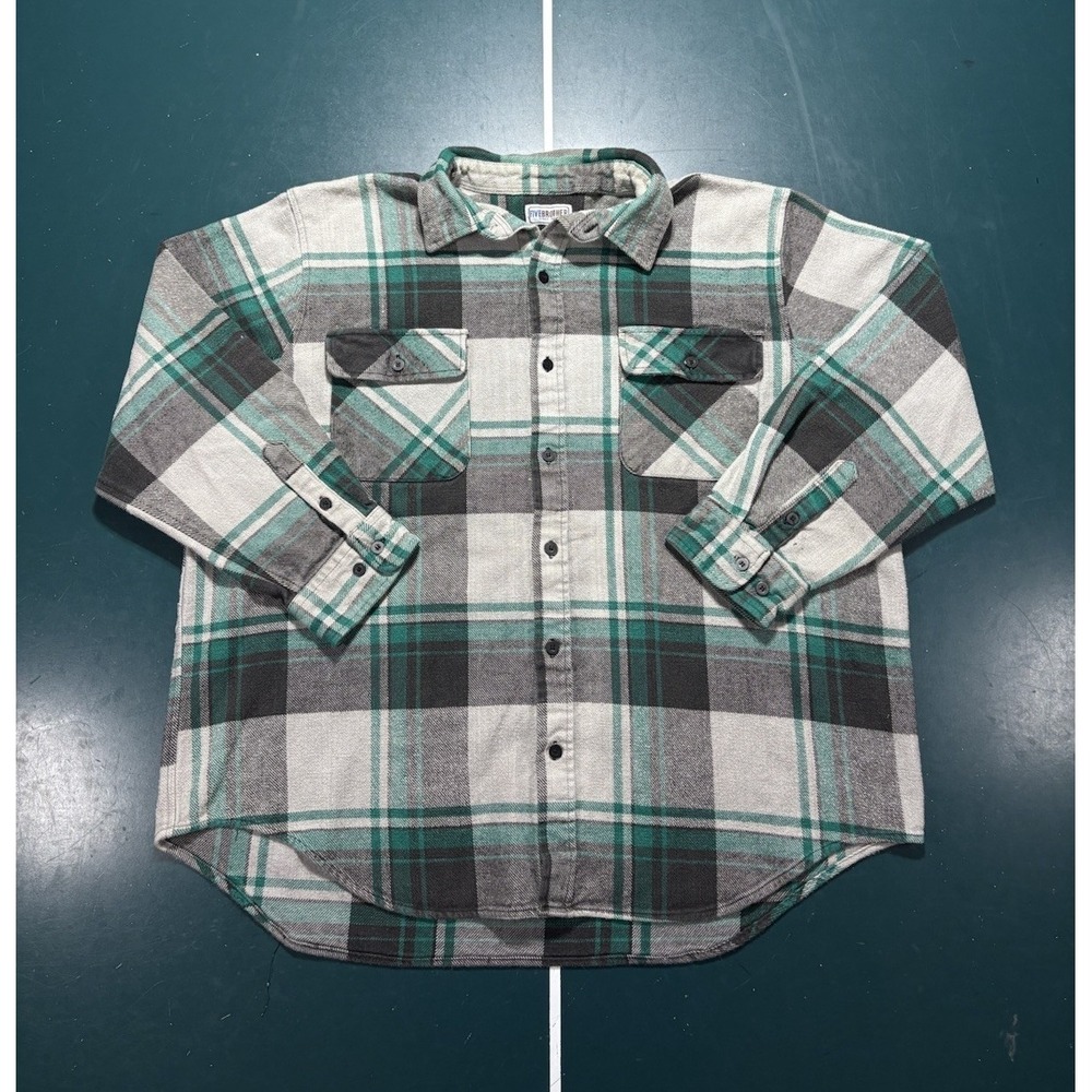Vintage Five Brother Flannel Shirt Mens 2XL Heavyweight Green Gray Plaid USA 80s